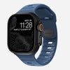 Front view of the 45mm Naval Blue Sport Band for Apple Watch, showcasing its sleek and modern athletic design