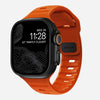 Front view of the Sport Band for Apple Watch in Ultra Orange, highlighting its vibrant color and athletic design